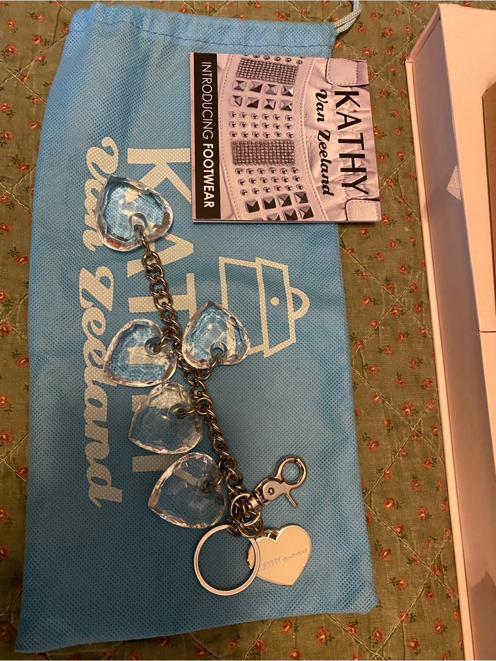 Kathy Van Zealand Crystal Heart Charm Keychain with Metal Tag